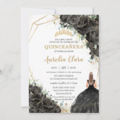 Invitation Quinceañera Black Floral Rose robe or Couronne I (Devant)