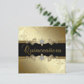 Invitation Quinceanera Black Gold Damask (Debout devant)