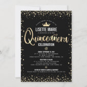 Invitation Quinceañera Black Gold Foil Parties scintillant Pr (Devant)