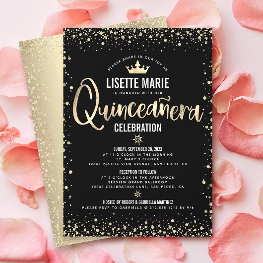 Invitation Quinceañera Black Gold Foil Parties scintillant Pr