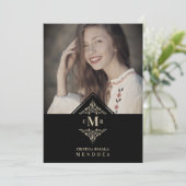 Invitation Quinceañera Black Golden Chic Lace Romantic Photo (Debout devant)