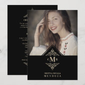 Invitation Quinceañera Black Golden Chic Lace Romantic Photo (Devant / Derrière)