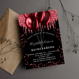 Invitation Quinceanera black red balloons luxury