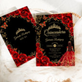 Invitation Quinceanera Black Red Gold
