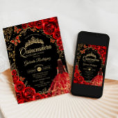 Invitation Quinceanera Black Red Gold