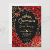 Invitation Quinceanera Black Red Gold (Devant)