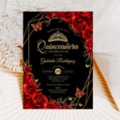 Invitation Quinceanera Black Red Gold Floral