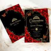 Invitation Quinceanera Black Red Gold Floral