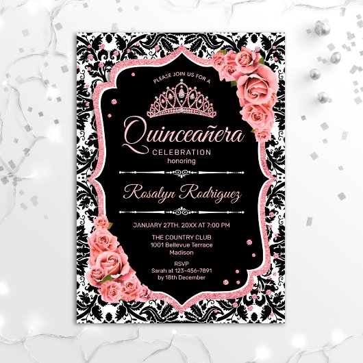 Invitation Quinceanera - Black Rose Gold
