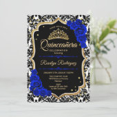Invitation Quinceanera - Black Royal Blue Gold (Debout devant)