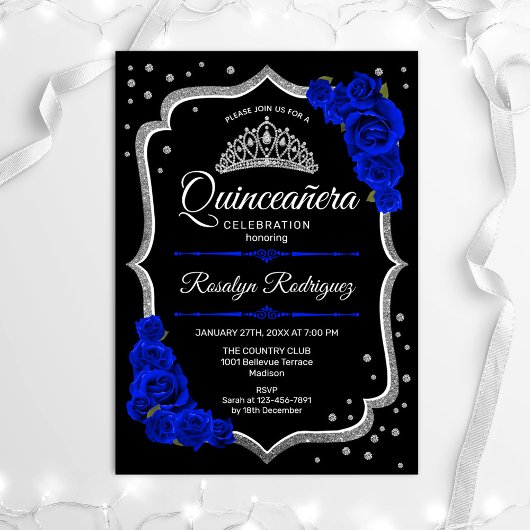 Invitation Quinceanera - Black Silver Royal Blue