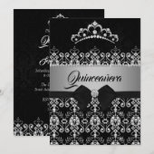 Invitation Quinceanera Black Silver Sparkside Diamond Tiara B (Devant / Derrière)