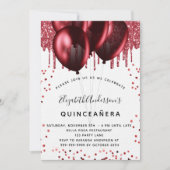 Invitation Quinceanera blanc ballons rouges luxe (Devant)