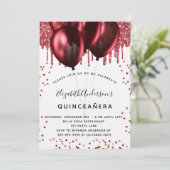 Invitation Quinceanera blanc ballons rouges luxe (Debout devant)