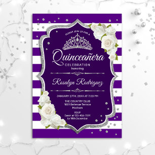 Invitation Quinceanera - Blanc d'argent violet