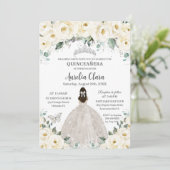 Invitation Quinceañera blanc ivoire Floral Argent Tiara robe (Debout devant)