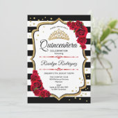 Invitation Quinceanera - Blanc Noir Rouge Or (Debout devant)