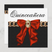 Invitation Quinceanera blanc noir rouge or (Devant / Derrière)