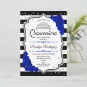 Invitation Quinceanera - Blanc Noir Royal Bleu Argent (Debout devant)