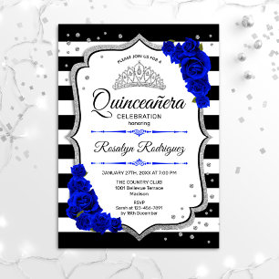 Invitation Quinceanera - Blanc Noir Royal Bleu Argent