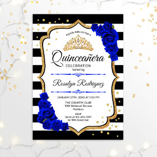 Invitation Quinceanera - Blanc Noir Royal Bleu Or