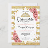 Invitation Quinceanera - Blanc Or Blush rose (Devant)