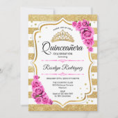 Invitation Quinceanera - Blanc or Pastel rose (Devant)