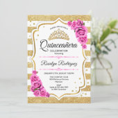 Invitation Quinceanera - Blanc or Pastel rose (Debout devant)