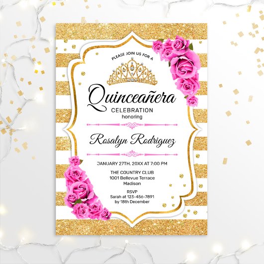 Invitation Quinceanera - Blanc or Pastel rose