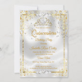 Invitation Quinceanera Blanc Or Tiara Diamond Coeurs (Devant)