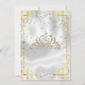Invitation Quinceanera Blanc Or Tiara Diamond Coeurs (Dos)