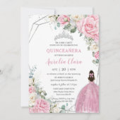 Invitation Quinceañera Blanc Rose Floral Argent 16e anniversa (Devant)