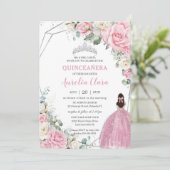 Invitation Quinceañera Blanc Rose Floral Argent 16e anniversa (Debout devant)