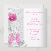Invitation Quinceañera Blanc rose Floral Diamant Tiara (Dos)