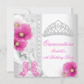 Invitation Quinceañera Blanc rose Floral Diamant Tiara (Devant)