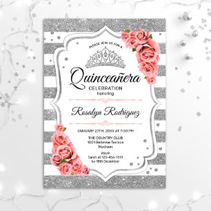 Invitation Quinceanera - Blanc Silver Rose