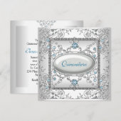Invitation Quinceañera Blanc Turquoise (Devant / Derrière)