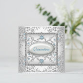 Invitation Quinceañera Blanc Turquoise (Debout devant)