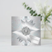 Invitation Quinceanera blanc Turquoise (Debout devant)