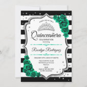Invitation Quinceanera blanche d'argent Emerald Green (Devant)