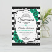 Invitation Quinceanera blanche d'argent Emerald Green (Debout devant)