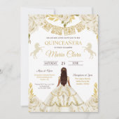 Invitation Quinceanera blanche et or Ivory Mis Rose de provin (Devant)