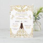 Invitation Quinceanera blanche et or Ivory Mis Rose de provin (Debout devant)