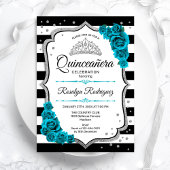 Invitation Quinceanera blanche turquoise en argent