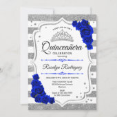 Invitation Quinceanera - Blancs d'argent Royal Blue (Devant)