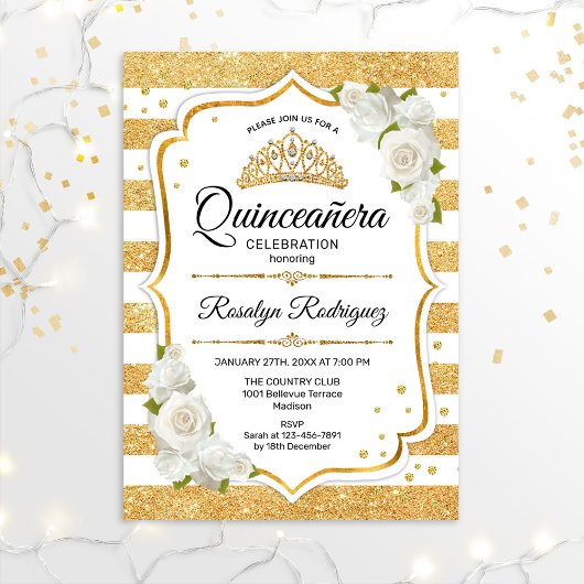 Invitation Quinceanera - Blancs d'or
