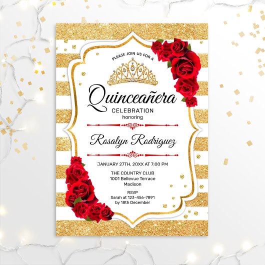 Invitation Quinceanera - Blancs d'or rouge