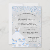 Invitation Quinceanera bleu argent brillant robe élégante (Devant)