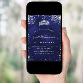 Invitation Quinceanera bleu argent parties scintillant poussi