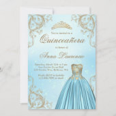 Invitation Quinceanera Bleu Bébé Et Or Léger (Devant)